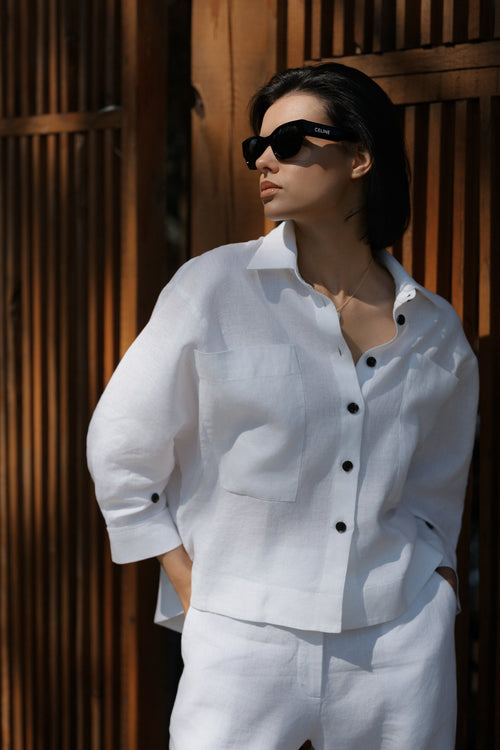 Cămașă Santorini din in natural, Optical White